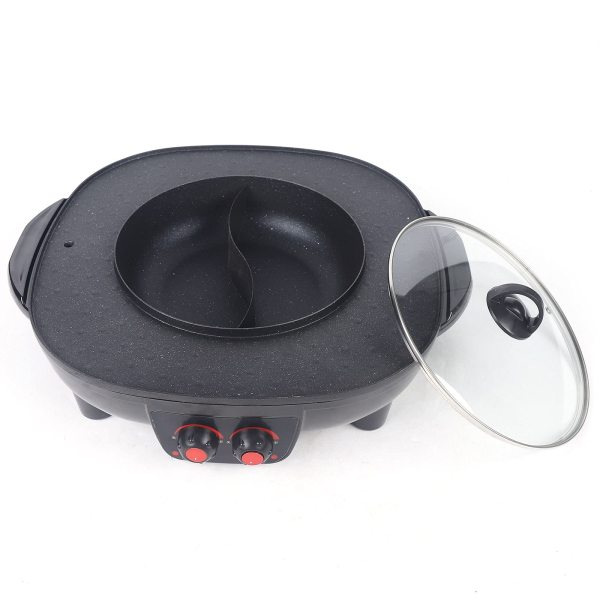CHFUNE Pentola Elettrica 2 In 1 Hot Pot E Grill, 1300W, Due Zone Indipendenti, Antiaderente, Per 1-3 Persone, Adatta A Casa E Dormitorio