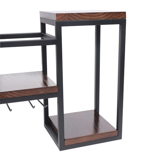 Portabottiglie Da Parete 3 Livelli Industrial Design - Legno E Metallo Nero - Con Portabicchieri - 80x20x62 Cm - Per Vino, Cucina, Soggiorno