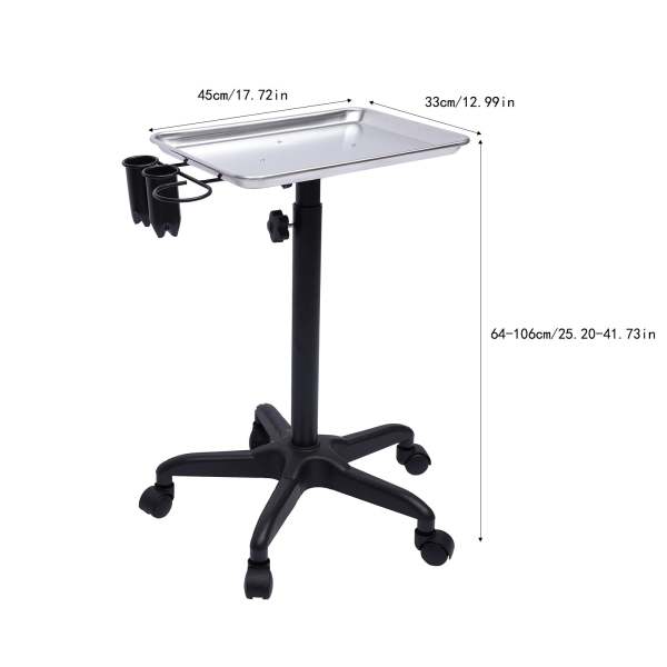 Carrello da Parrucchiere, Carrello Mobile Professionale per Parrucchiere, Altezza Regolabile in Alluminio per Saloni di Parrucchieri, Spa, argento