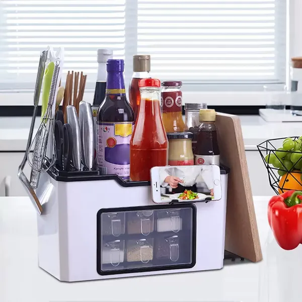 Küchenregal Arbeitsplatte Gewürzregal Multifunktionales Küchenregal Gewürzaufbewahrungsbox Messerhalter Stäbchen Caddy Küchenregal Arbeitsplatte Gewürzregal Multifunktionales Küchenregal Gewürzaufbewahrungsbox Messerhalter Stäbchen Caddy