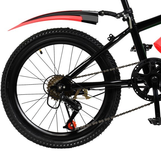 Bici Bambini 20 Pollici Mountain Bike - 6 Marce, Freni A Disco, Verde E Rosso