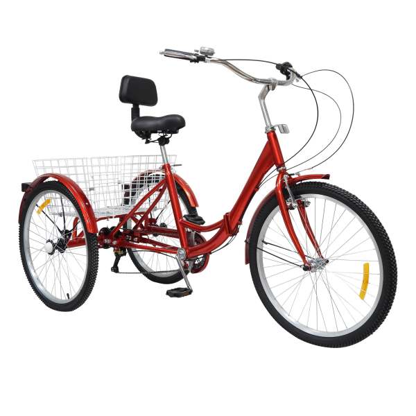 Triciclo Pieghevole da 24 Pollici per Adulti con Cestino Triciclo Bicicletta a 3 Ruote, 7 Marce Triciclo Pieghevole da 24 Pollici per Adulti con Cestino Triciclo Bicicletta a 3 Ruote, 7 Marce