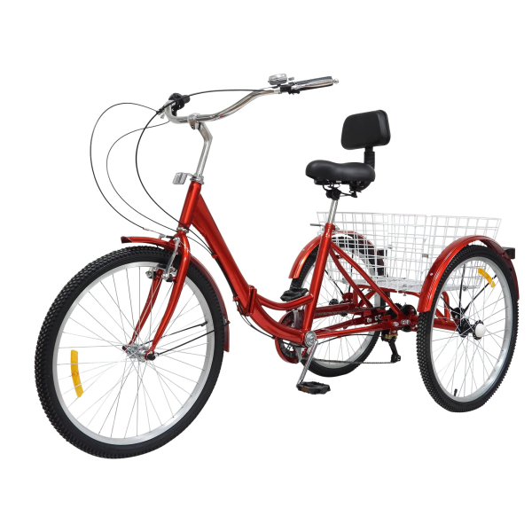 Triciclo Pieghevole da 24 Pollici per Adulti con Cestino Triciclo Bicicletta a 3 Ruote, 7 Marce Triciclo Pieghevole da 24 Pollici per Adulti con Cestino Triciclo Bicicletta a 3 Ruote, 7 Marce