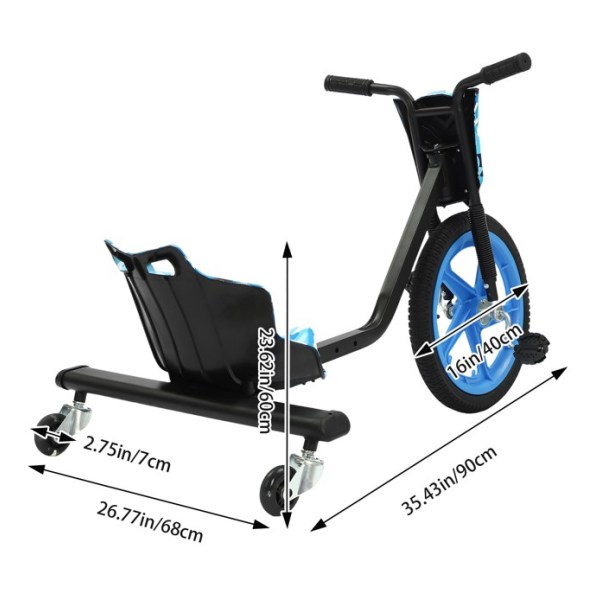 Drift Scooter 16" Drift Trike Bike 360 gradi Drift Kart Classic veicolo per bambini Drifter triciciclo, blu